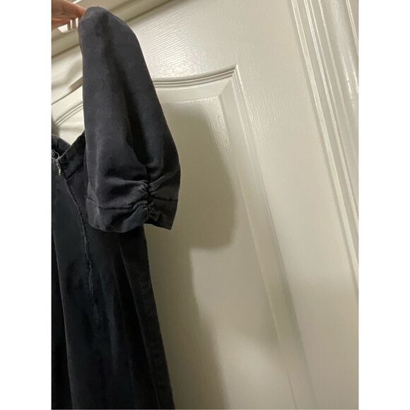 Never Worn - Urban Outfitters Black Mini Denim Puff Sleeved Sweetheart Dress (Si - Picture 6 of 6